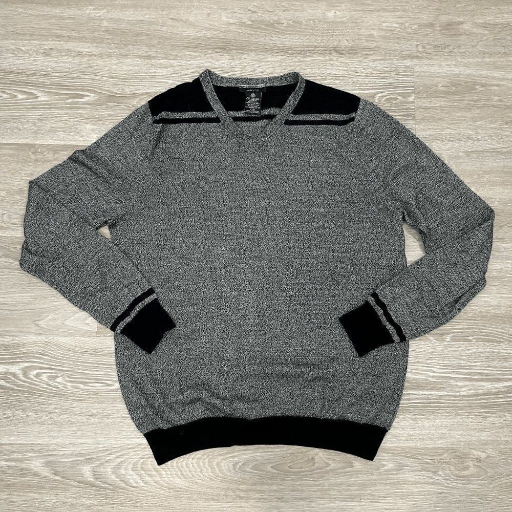 Marco Fiori Mens Sweater Pure Wool Tight Knit Pullover V-Neck Gray Size Large